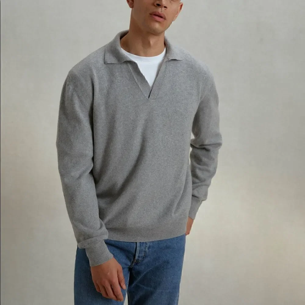 Riley Studio Unisex Oversized Gray Recycled Cashmere Polo Minimal Sweater Sz L - Picture 3 of 12